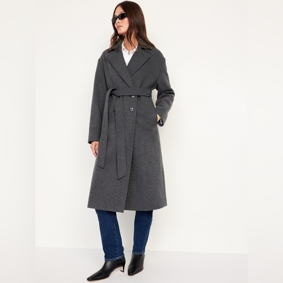 Old Navy Oversized Belted Elegant Gray Women's Coat - Picture 1 of 11